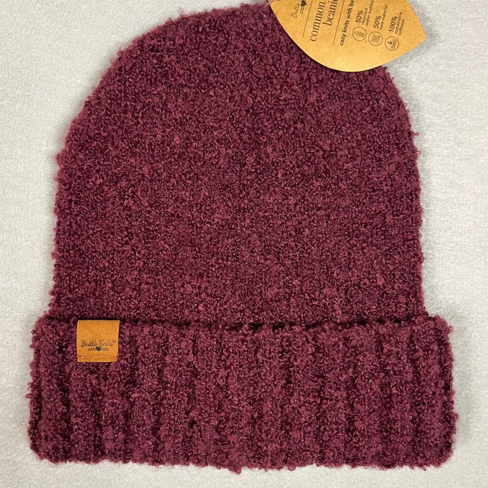 Britts Knits Common Good Beanie Burgundy Soft Knit Cuffed Hat NWT